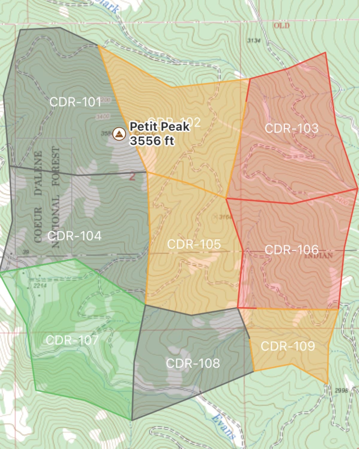 The same nine stands, now colored gray, amber, red, and green by their treatment attribute