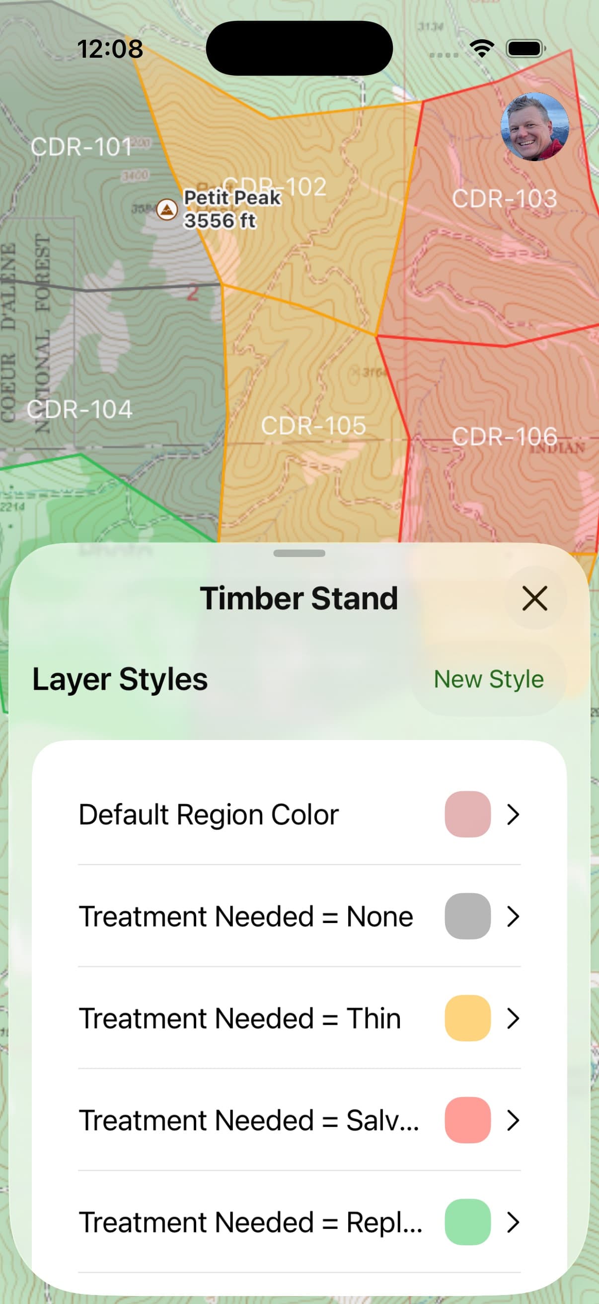 A Color Style rule mapping treatment values to colors, and the stands it colored