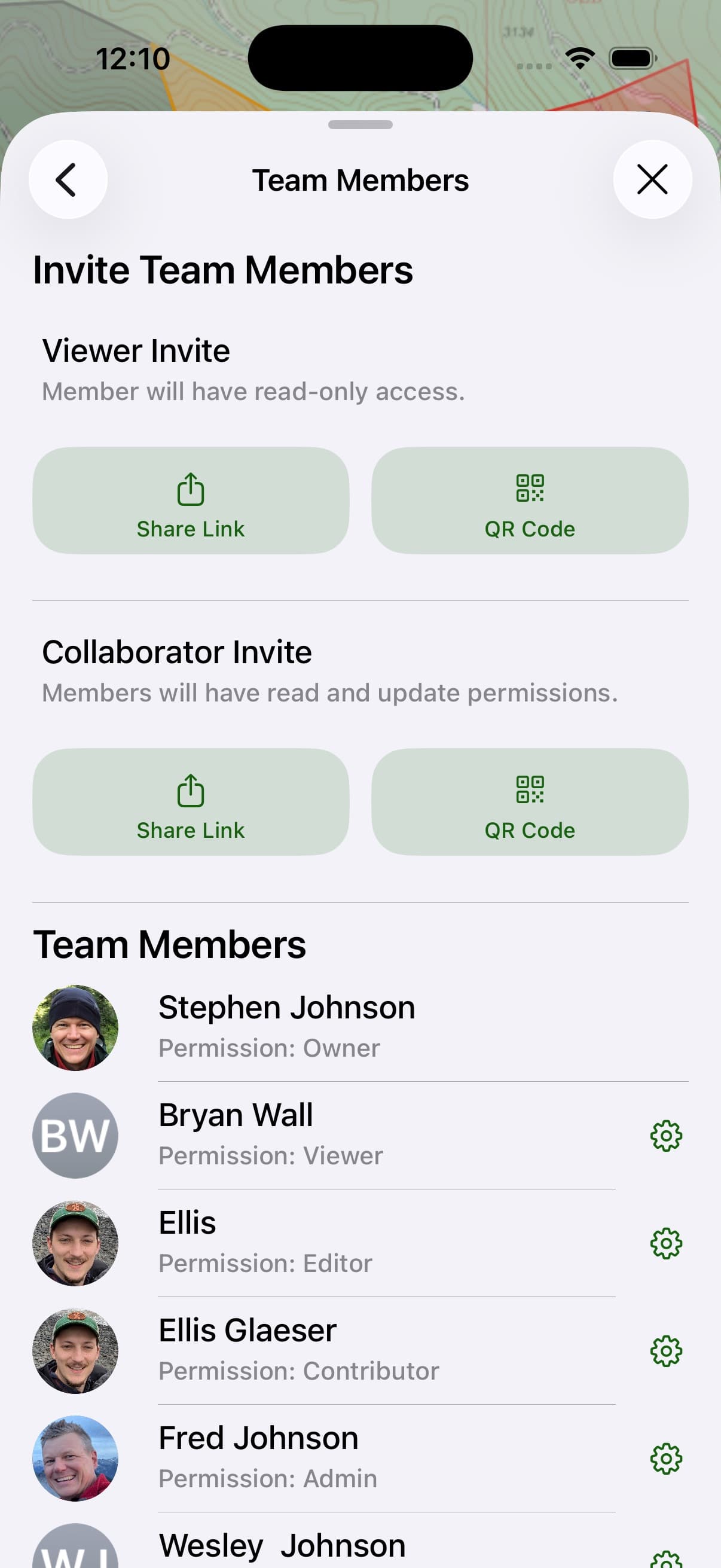 A Data Layer shared with a team in Topo Maps+