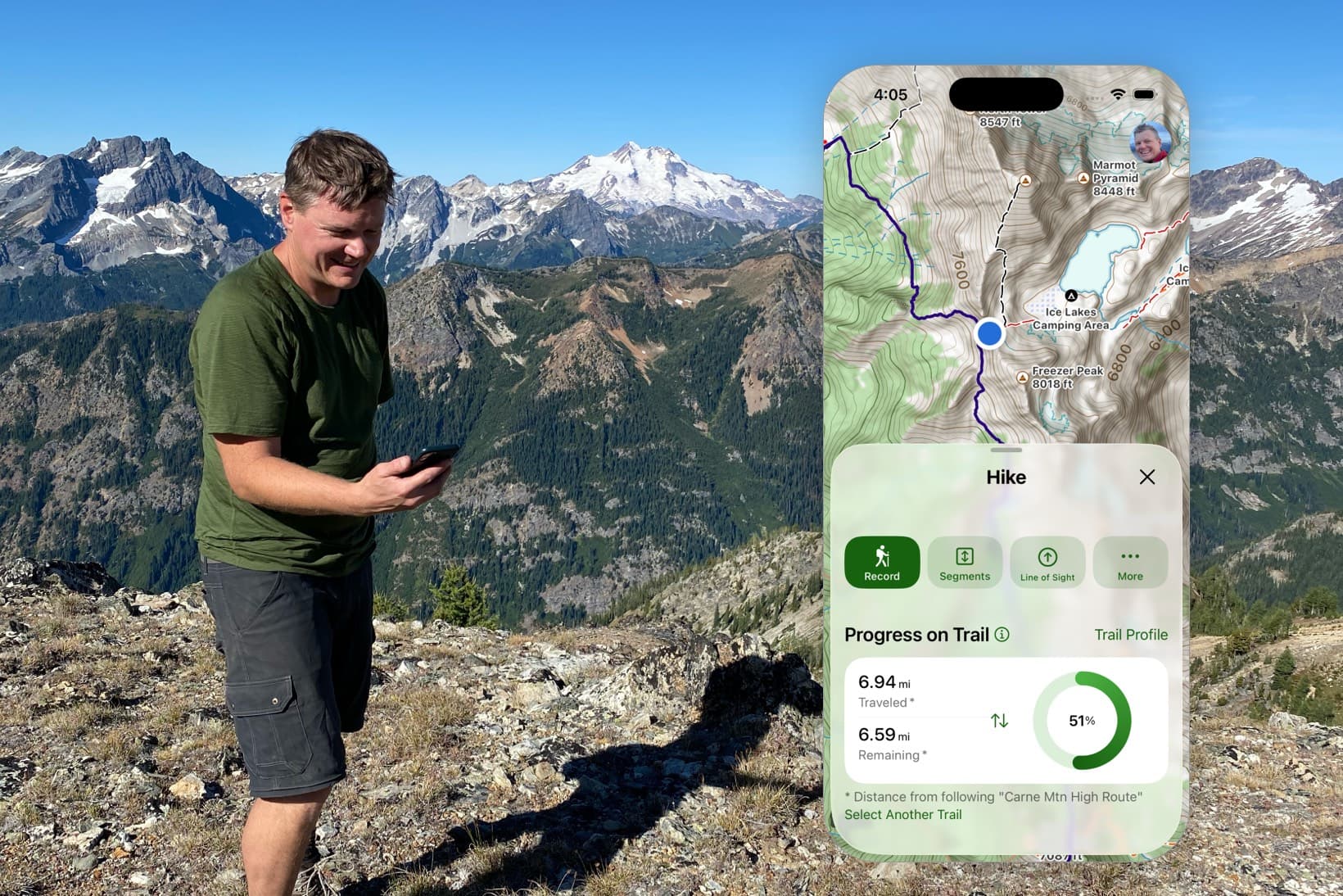 PHOTO: iPhone in Airplane Mode showing the topo map, following progress on the trail