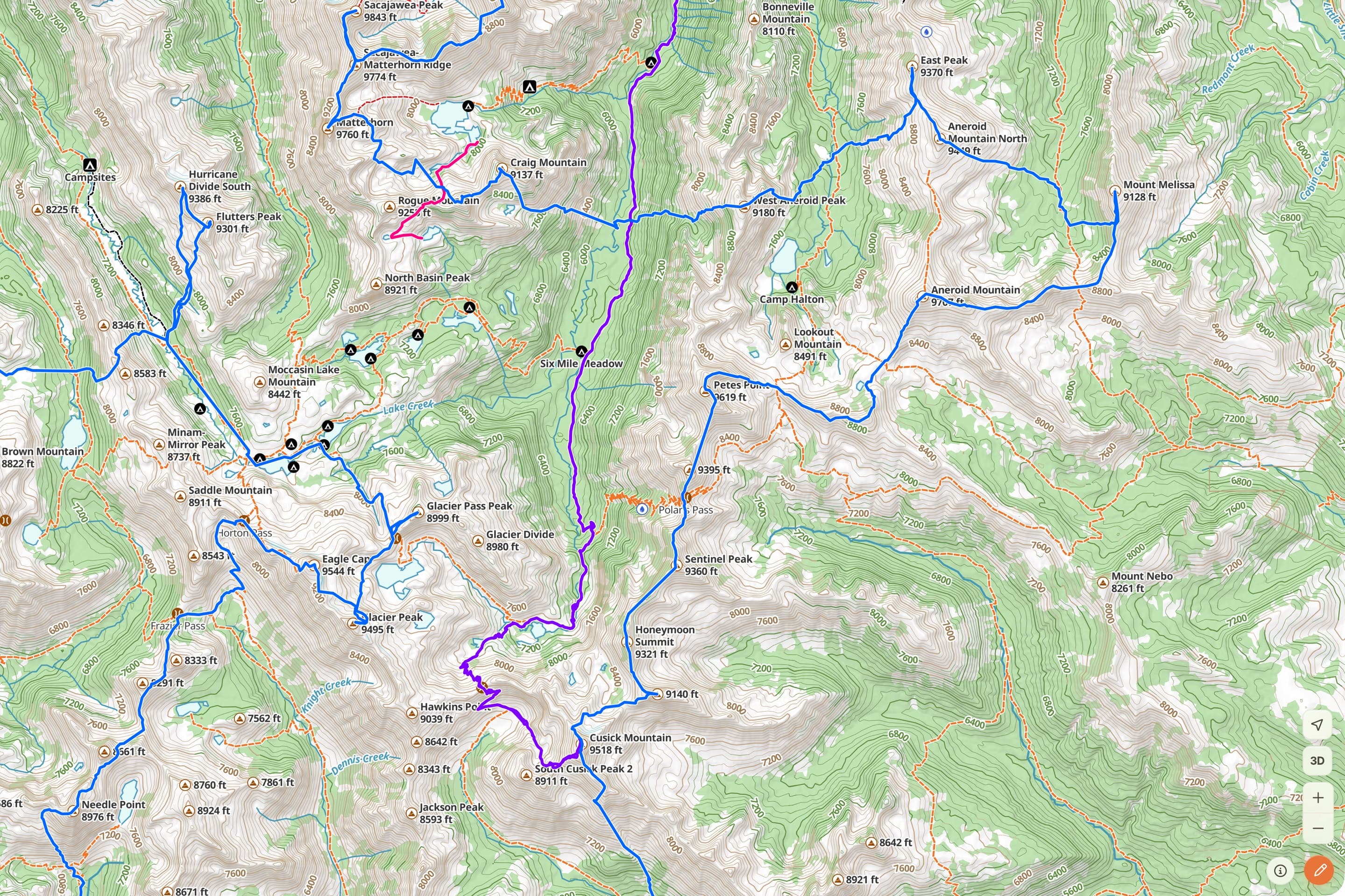 PHOTO: imported GPX tracks for the off-trail sections open in the web app