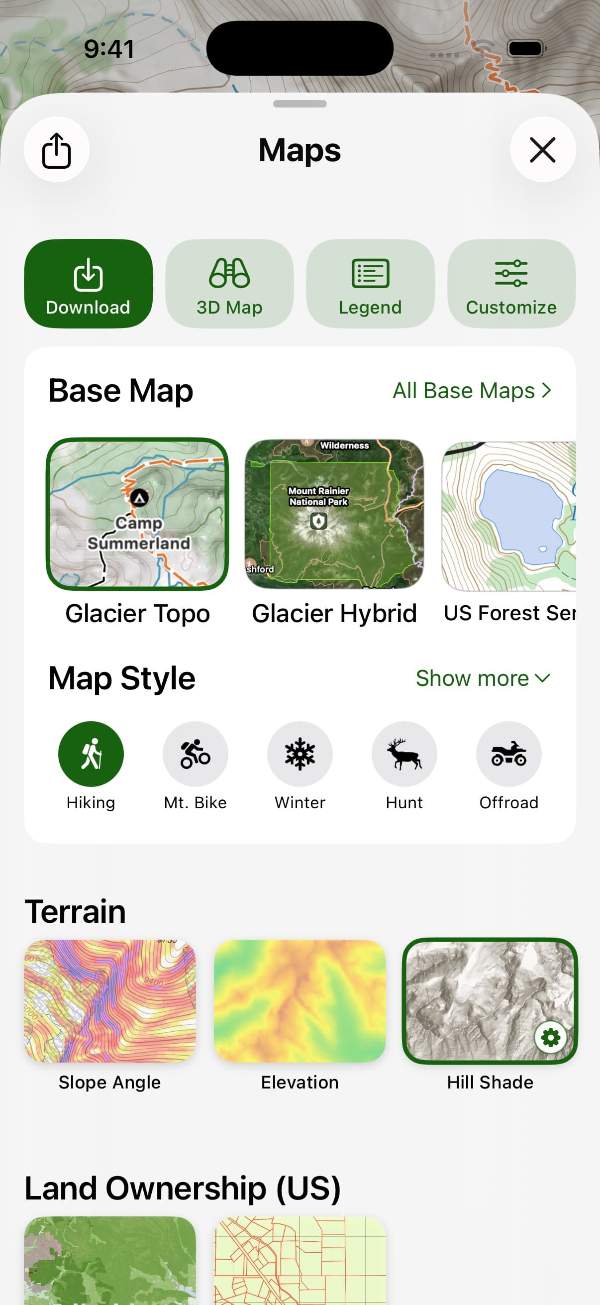 SCREENSHOT: Base Map / Map Style picker