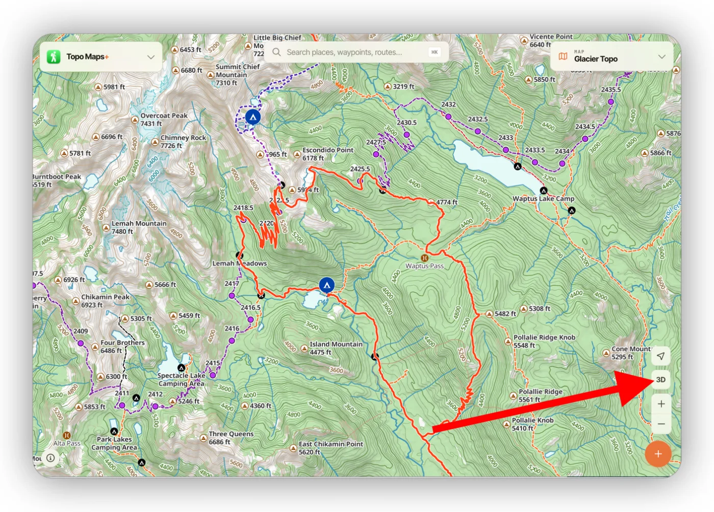 The 3D button in the map controls on the right side of the web app