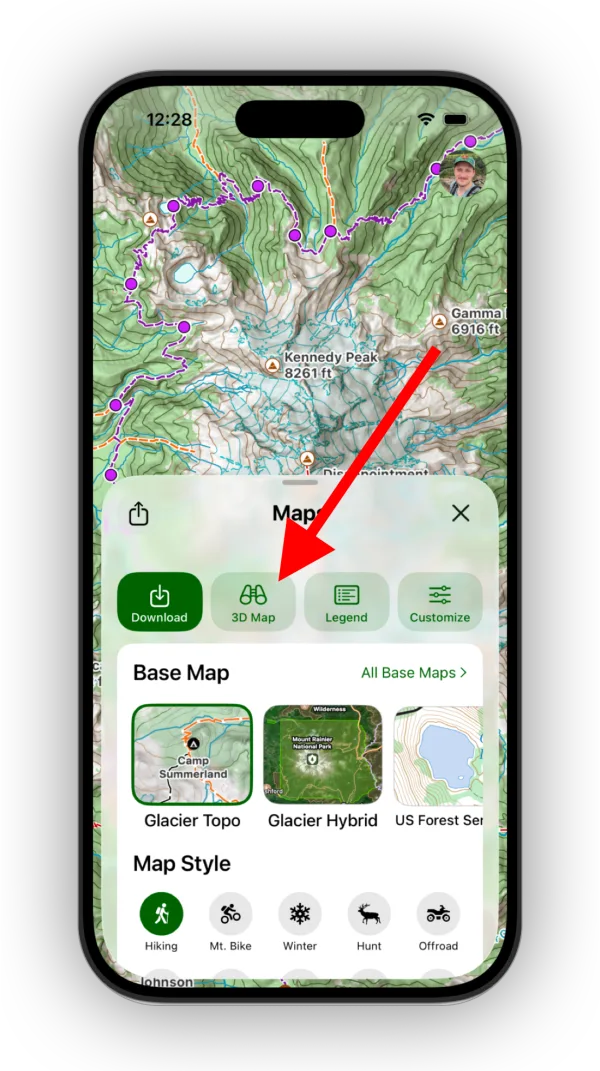 The 3D Map button on the Maps screen
