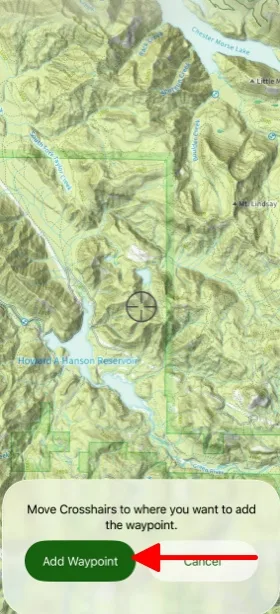 Positioning the crosshairs before tapping Add Waypoint