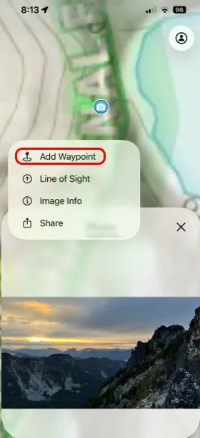 Add Waypoint in the photo's menu