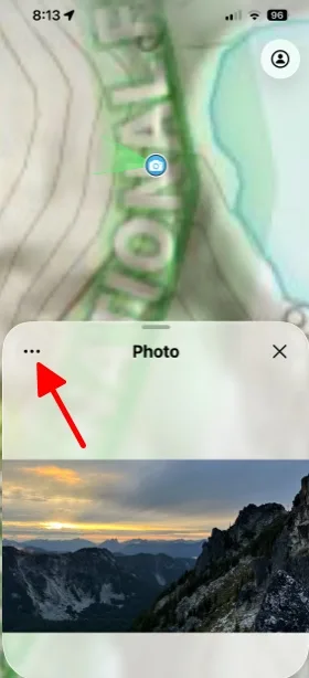The more button on a photo shown over the map