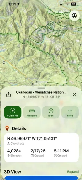 The details card for a new waypoint