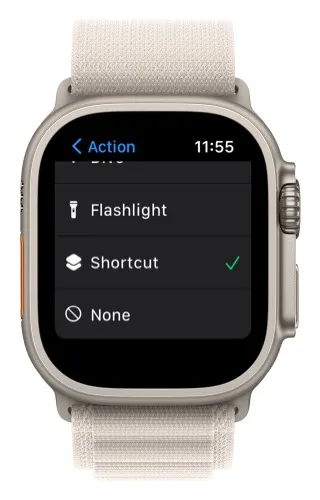 Shortcut selected as the Action Button action