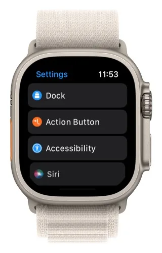 Action Button in Apple Watch Settings