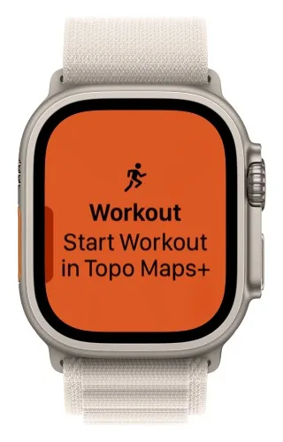 Start Workout in Topo Maps+ shown after pressing the Action Button