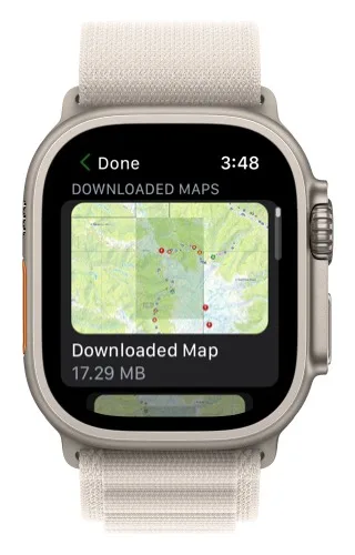 The list of downloaded maps with their sizes