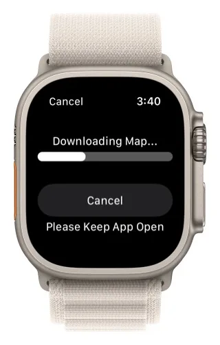 The Downloading Map progress screen