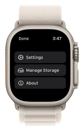 Manage Storage in the Watch menu