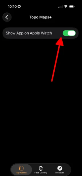 The Show App on Apple Watch toggle turned on