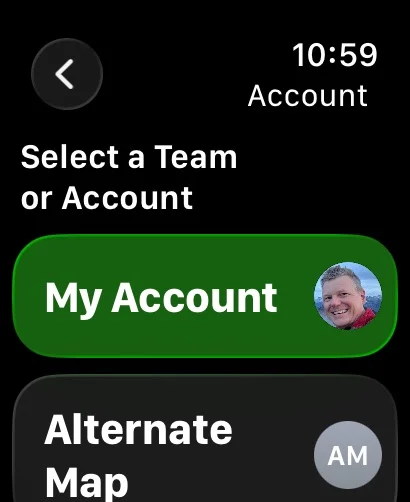 Select a Team or Account, with My Account and a team