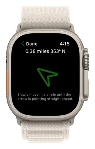 Guide Me showing distance and bearing with a direction arrow