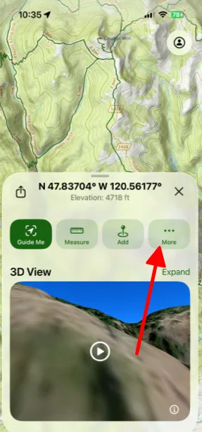 The More button in the location panel