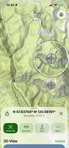 Crosshairs on the iPhone map after tapping and holding