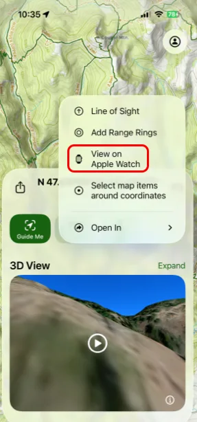View on Apple Watch in the More menu