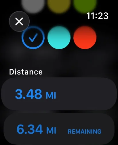 Choosing a color and a metric, such as distance or distance remaining