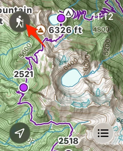 The hiker button in the top-left corner of the Watch map