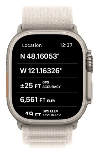 Current location details with coordinates, GPS accuracy, and elevation