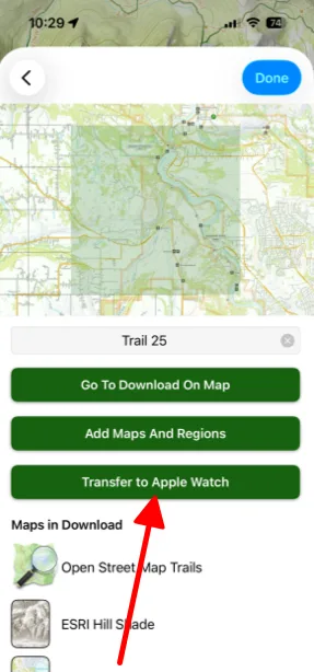 The Transfer to Apple Watch button on a download