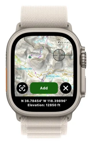 Crosshairs on the map with the Add button
