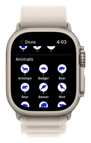 Animal icons in the icon list