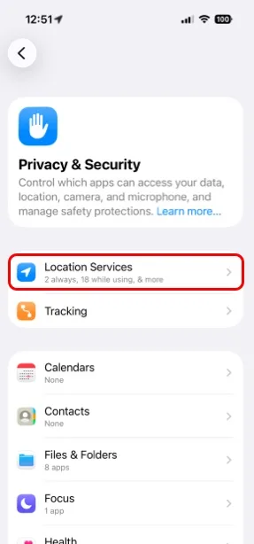 Location Services on the Privacy & Security screen