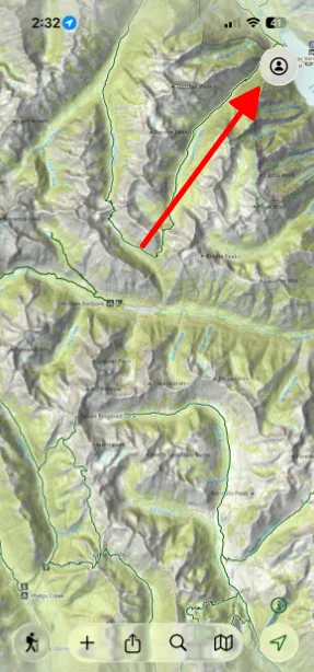 The account button in the top-right corner of the map