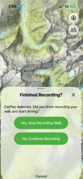 The Finished Recording prompt with options to stop or continue recording
