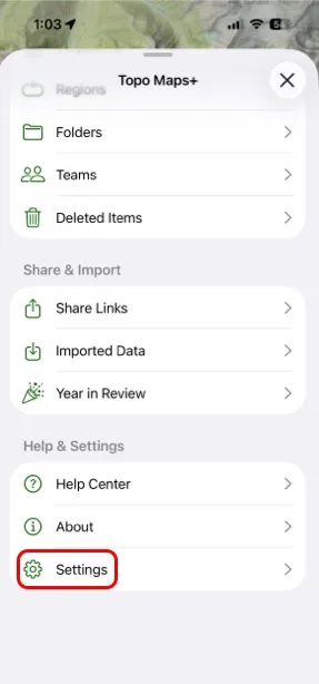 Settings in the menu