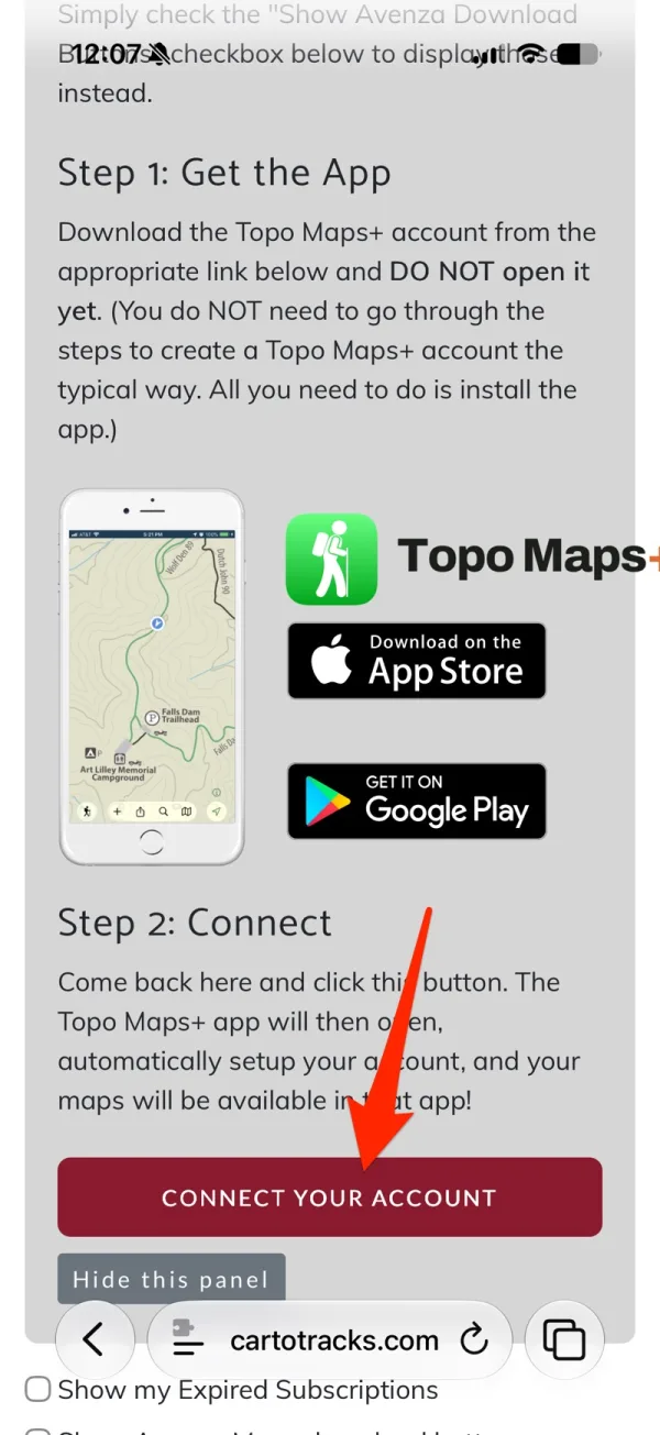 The Connect Your Account button on the CartoTracks website