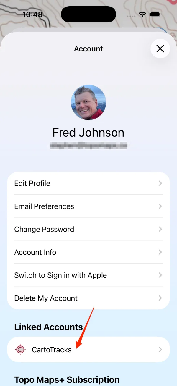 CartoTracks under Linked Accounts on the Account screen