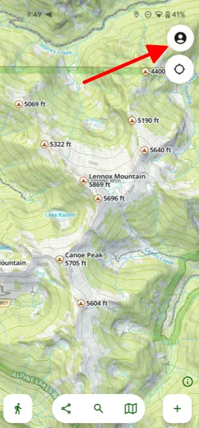 The Account button in the top-right corner of the map