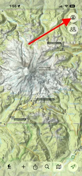 The Account button in the top-right corner of the map
