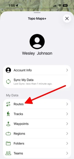 Routes in the My Data section of the account menu