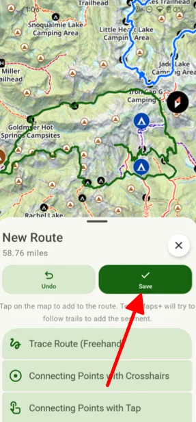 A route being drawn, with the Undo and Save buttons