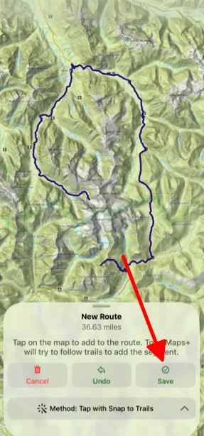 A route being drawn, with the Undo and Save buttons