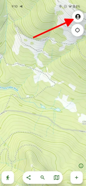 The account button in the top-right corner of the map