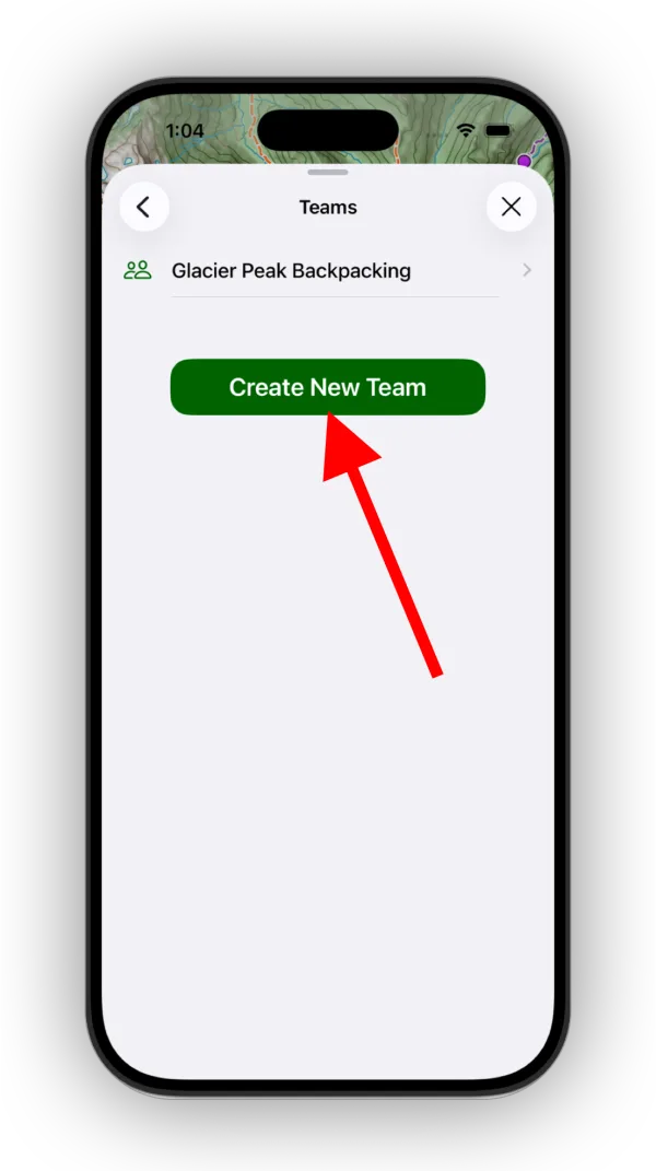 The button to create a new team