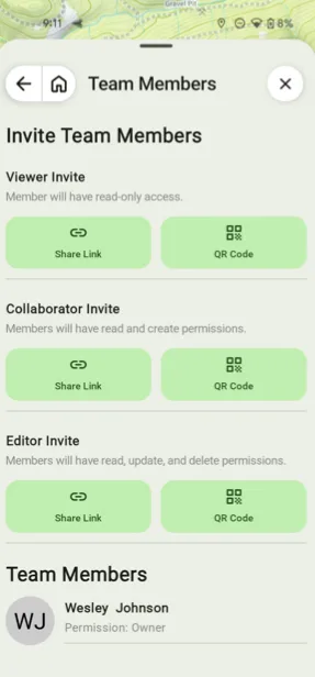 Share Link and QR Code invites for each permission level