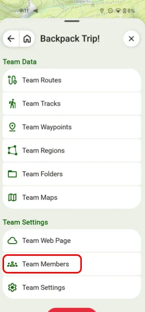 Team Members on the team's page
