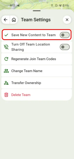 The Save New Content to Team setting