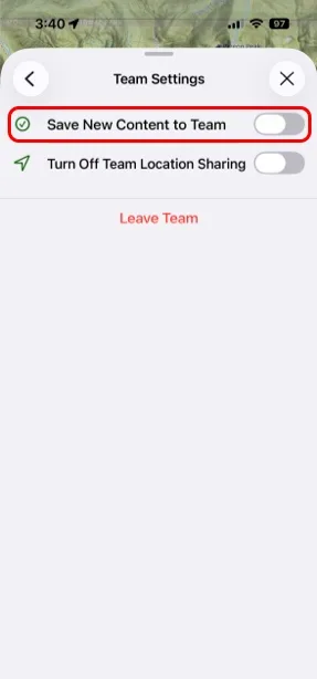 The Save New Content to Team setting
