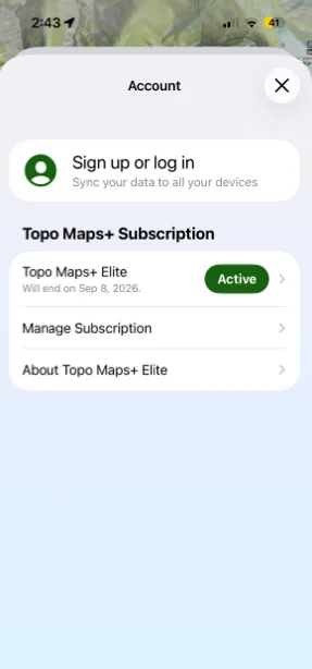 The Sign up or log in option on the Account screen