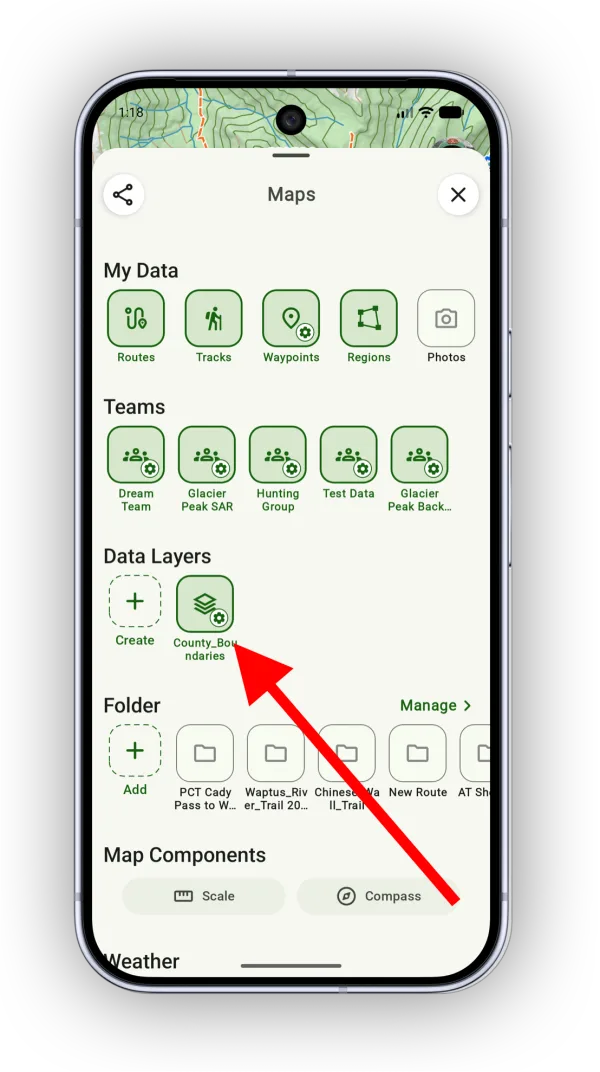 Opening a data layer's settings