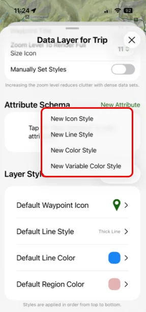 The list of style types to add